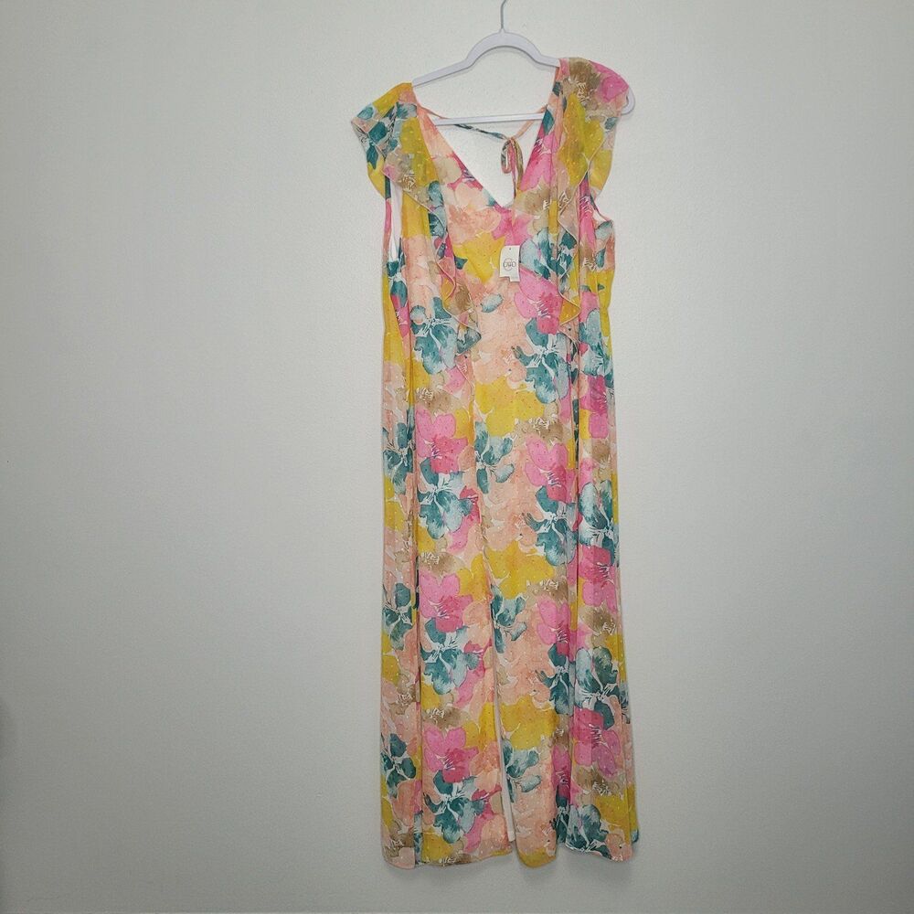 Cato bright floral plus size slits maxi vacation cute summer dress size 22/24w - Picture 2 of 9